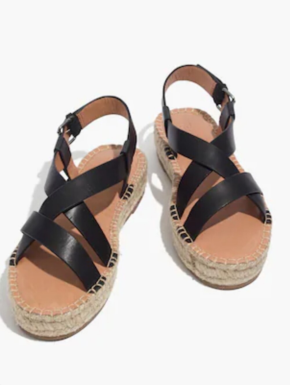 Madewell Black Leather Crisscross Espadrille Sandals Size 6.5